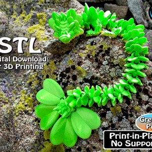 Clover Dragon, Cinderwing3D, STL file for 3D Printing, STL Print Files, Articulating Flexi Wiggle Pet, Print in Place