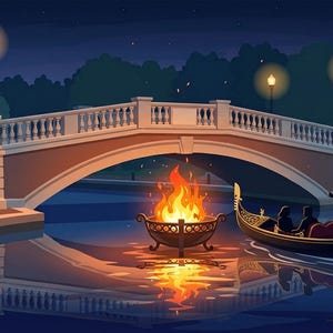 WaterFire Providence akrylmålningssats | Canvasmålningsguide (digital nedladdning)