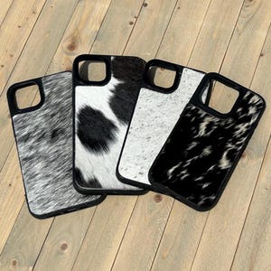 Cowhide Cell Phone Case Western iPhone Case Leather Phone Case Cowhide Black Tones