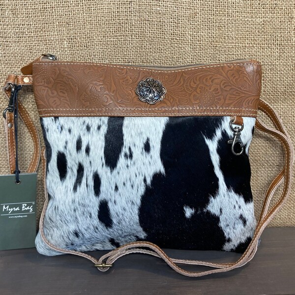 Western Cowhide Purse Myra Bag Myra Cowhide - Angelic Canvas and Hairon Bag - S-3385
