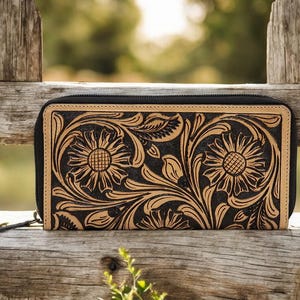 Cartera de cuero con repujado estilo western para mujer
