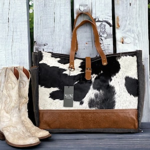 Large Weekender Tote Bag Vacation Bag Southwest Cowhide, Cowhide Travel Bag Beach Bag