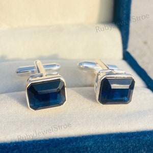 Royal Blue Stone Cuff Links Men's Sapphire Classic Cufflinks Best Gift For Him