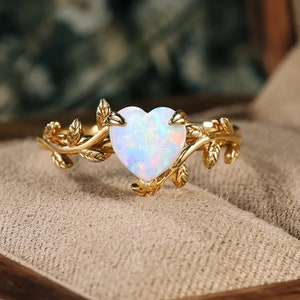 Opal engagement ring natural heart shaped opal ring Rose gold opal ring cluster wedding ring Unique Anniversary Promise bridal ring