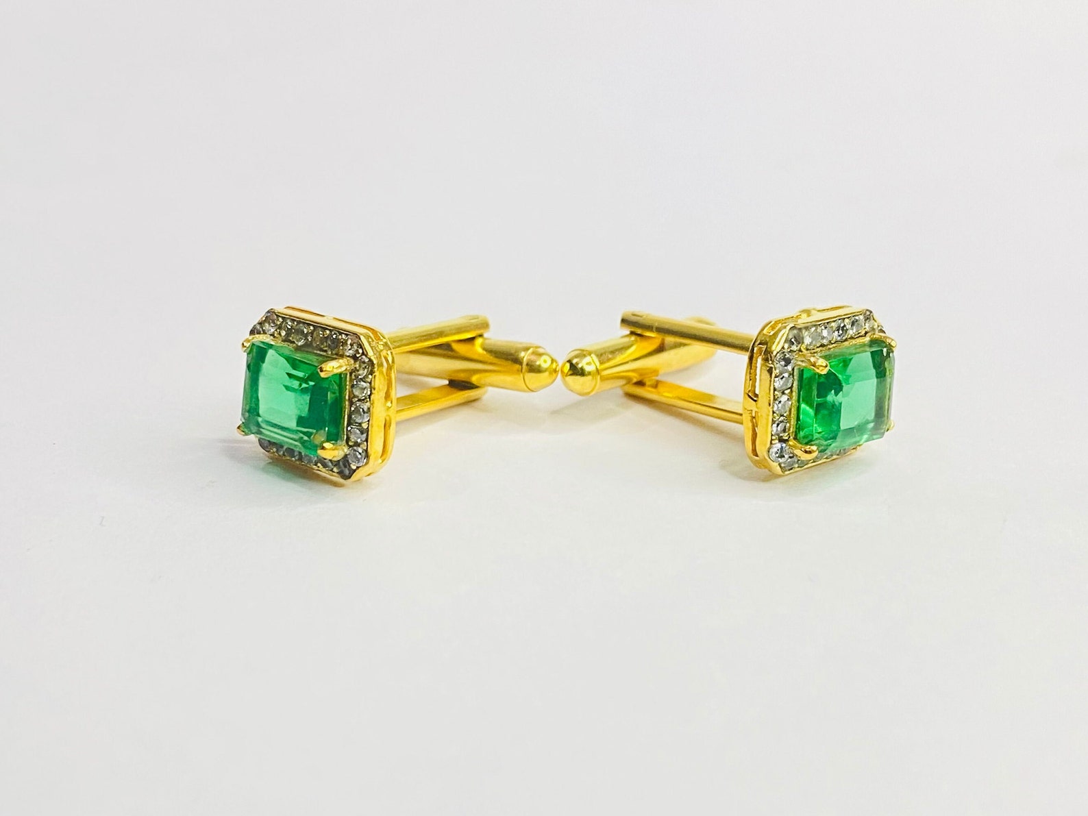 Emerald Cufflink Emerald Gold Cufflink's Natural Emerald Etsy