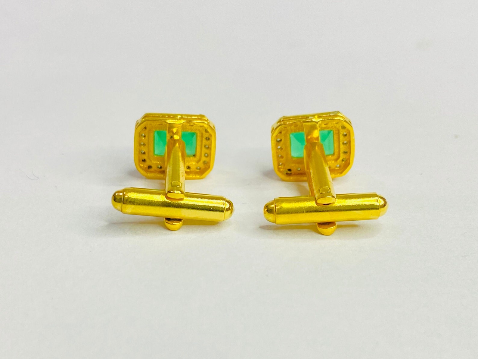 Emerald Cufflink Emerald Gold Cufflink's Natural Emerald Etsy
