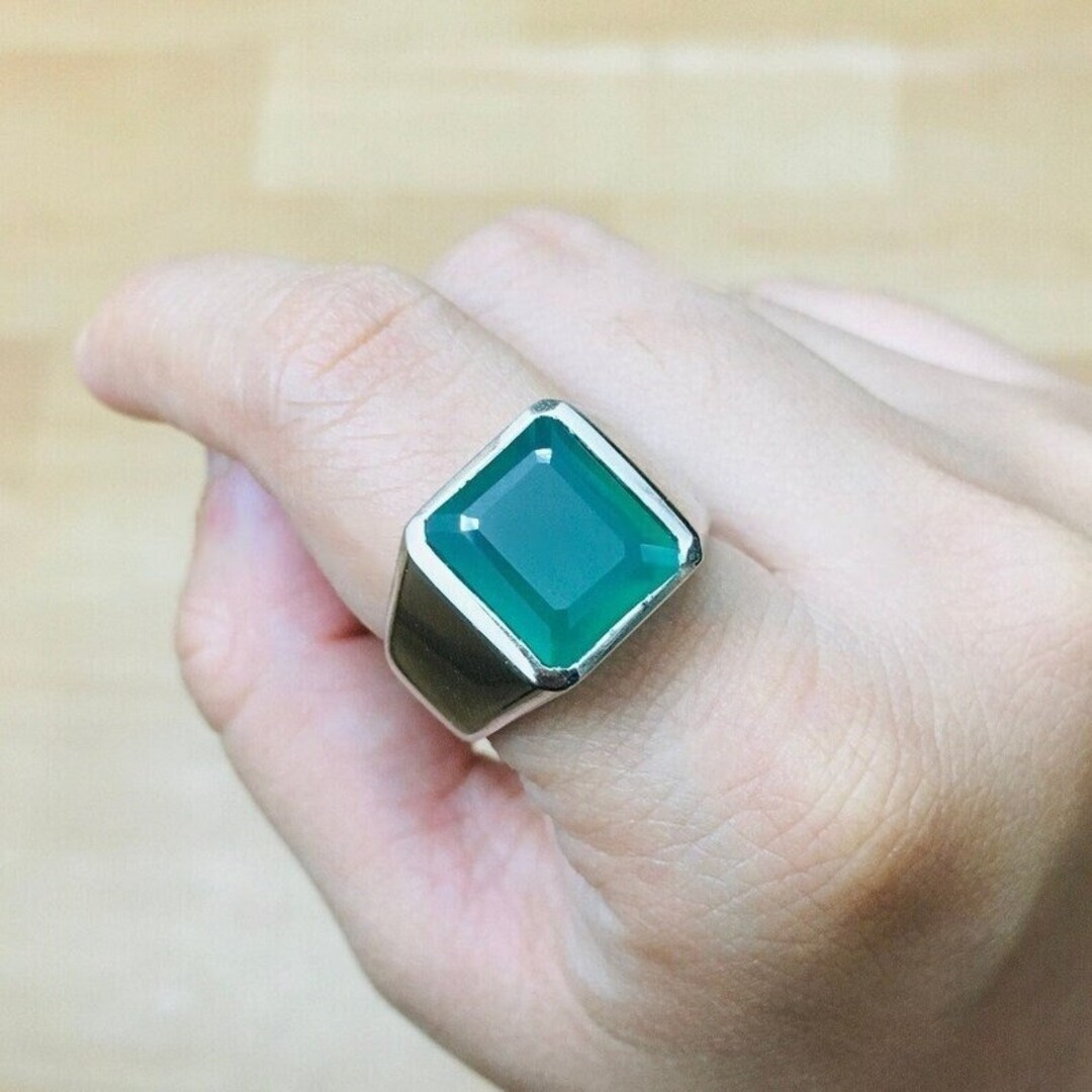 Green Onyx Ring, Onyx Men Ring, Onyx Ring Men, 925 Sterling Silver Ring