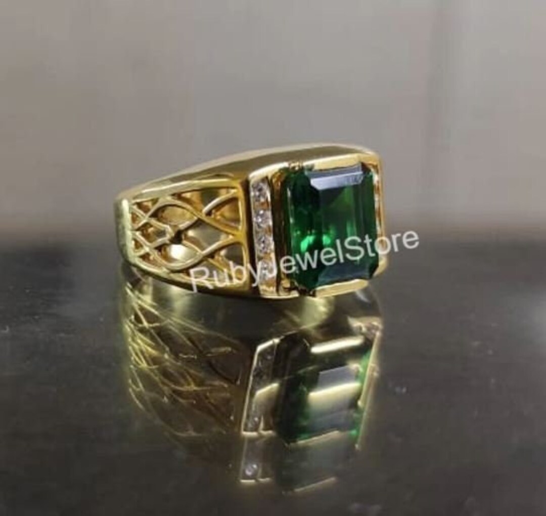 Emerald Cut Green Emerald Diamond Ring for Men 22K Yellow Gold Ring for Men Natural Emerald Ring for Men Statement Ring for Men Etsy Australia