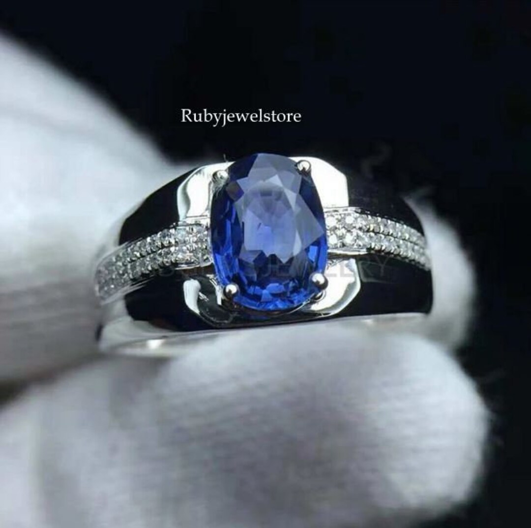 Sapphire Ring, Natural Blue Sapphire Men Ring, 925 Sterling Silver Ring