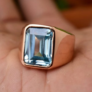 Aquamarine Sterling Silver Ring, Mens Ring, Women Ring, Signet Ring, 18k Gold ring, Birthstone Ring, Handmade Ring, Gift Ring