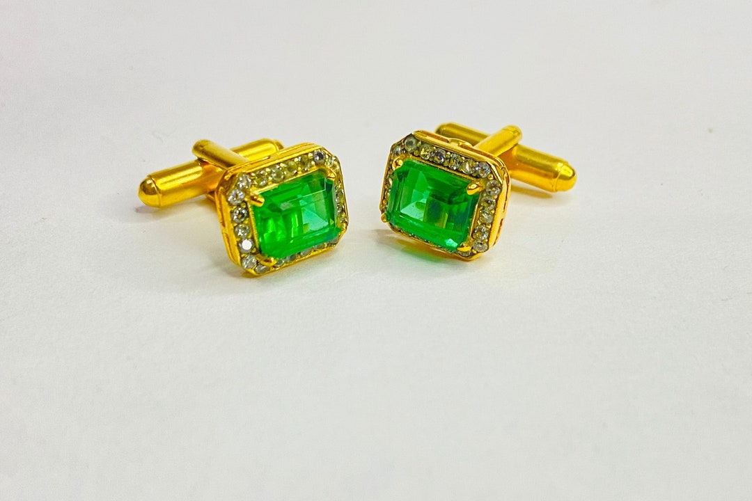 Emerald Cufflink Emerald Gold Cufflink's Natural Emerald Etsy