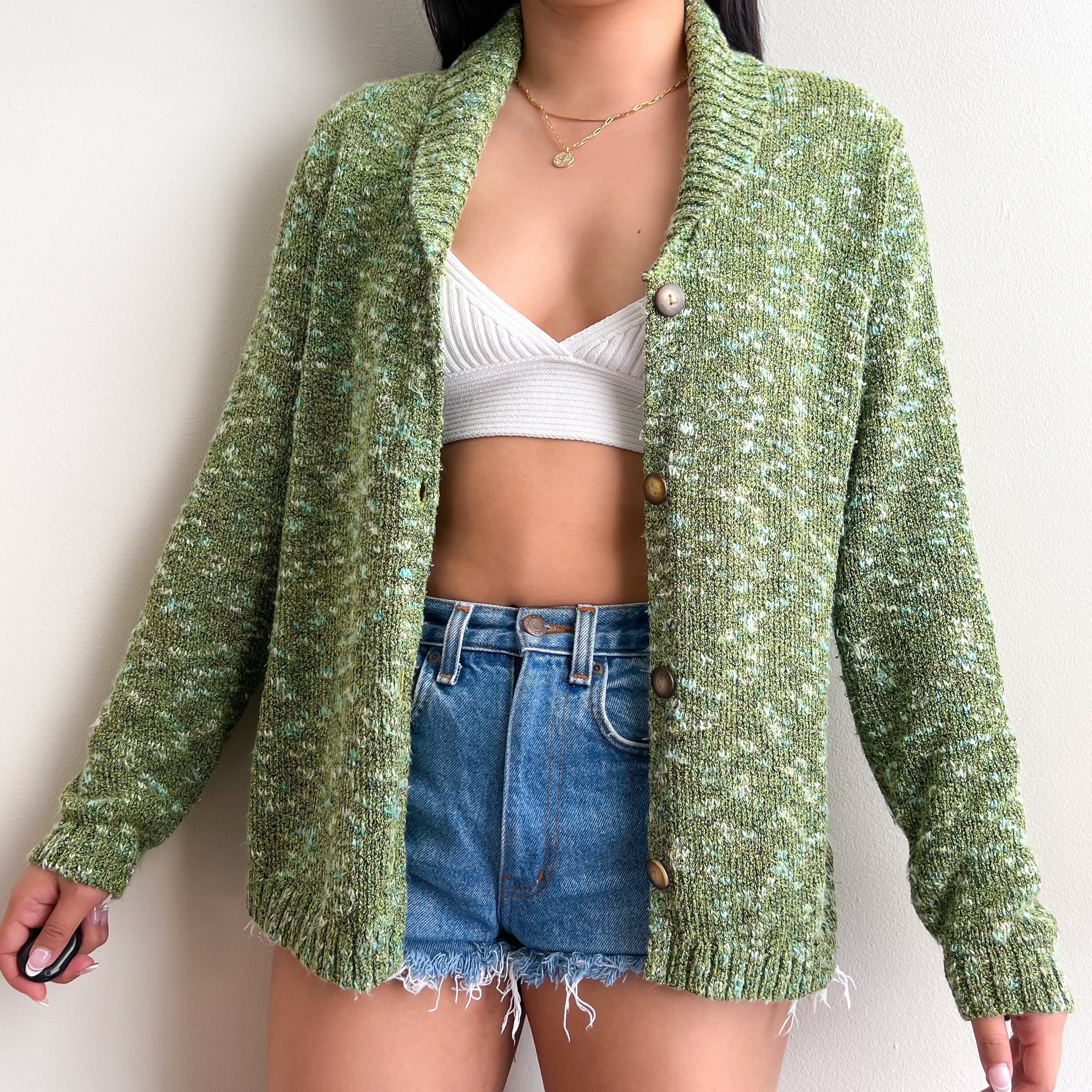 Vintage Indie Green Knit Cardigan 