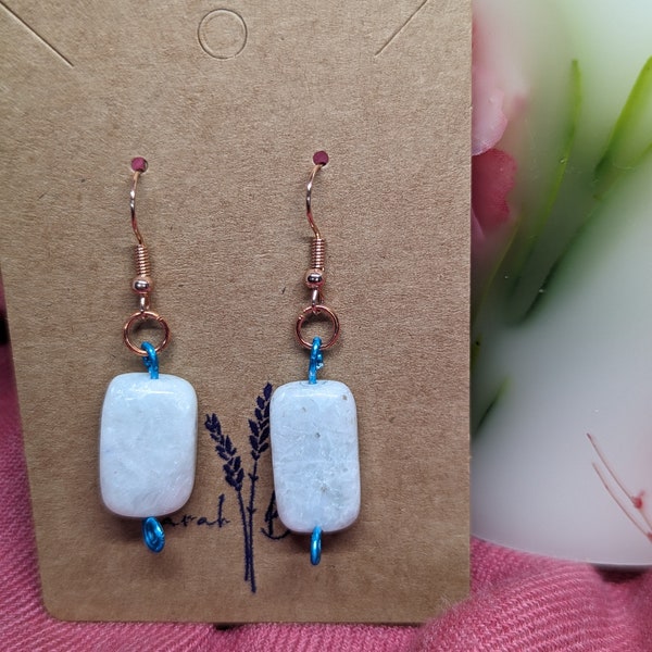 Simple blue and white stone dangle earrings