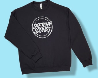 Sketchy Sounds Logo Crewneck Sweatshirt. Black shirt with white graphic. Sizes S - 2XL available.