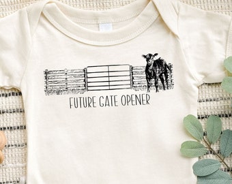 Future Gate Opener Bodysuit, Future Western Baby Boy Retro Natural Onesie®, Cute Country Toddler Shirt, Pregnancy Announcement, Farmer Life