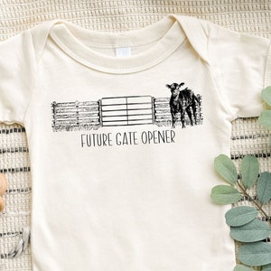 Future Gate Opener Bodysuit, Future Western Baby Boy Retro Natural Onesie®, Cute Country Toddler Shirt, Pregnancy Announcement, Farmer Life