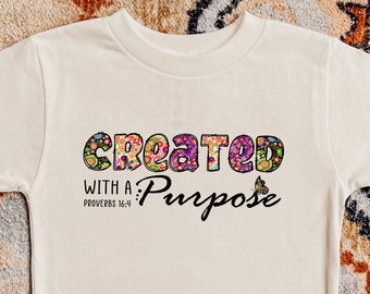 Created with A Purpose Shirt, Christian Onesie®, Religious Shirt, Thankful Grateful Blessed Shirt, Bible Shirt for Kids, Retro Toddler Tee