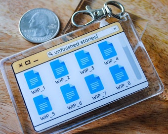 Fan fiction writer keychain of WIP computer window folder