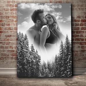Custom digital portrait, Multiple exposure,  Couple Portrait, Anniversary Gift, Valentine's day gift