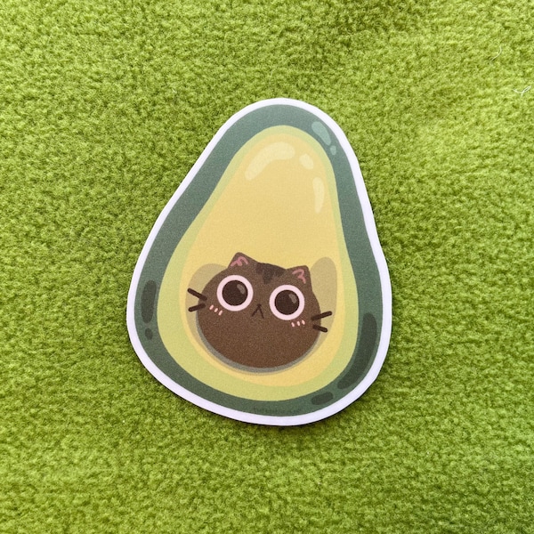 Avocado Cat Sticker | Matte Waterproof Vinyl Sticker | Cute Avocado Sticker | Fruit Cat Sticker | Laptop Decals | Hydroflask Stickers