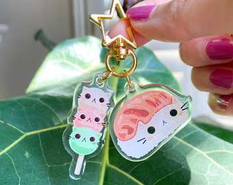 Dango Sushi Cat Keychain | Glitter Keychain | Epoxy Acrylic Keychain | Dango Keychain | Sushi Keychain | Kawaii Keychain