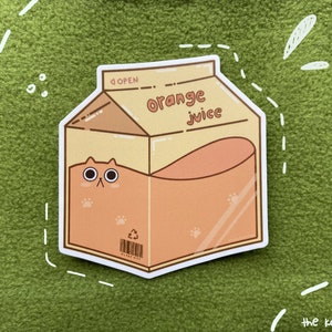Orange Cat Sticker | Waterproof Matte Vinyl Sticker | Orange Juice Carton Sticker | Laptop Stickers | Planner Stickers