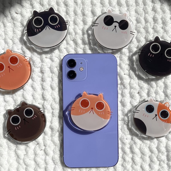 Niedliche Katze Handy Griff | Katzenhandy Griptok | Griptok Handy Zubehör | Acryl Handy Griff | Süßer Telefonständer | MagSafe-Kompatibel