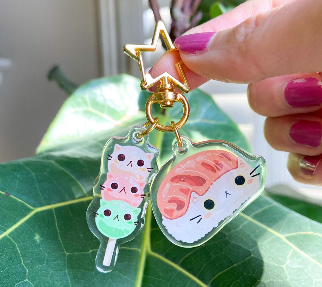 Dango Sushi Cat Keychain Glitter Keychain Epoxy Acrylic Keychain Dango