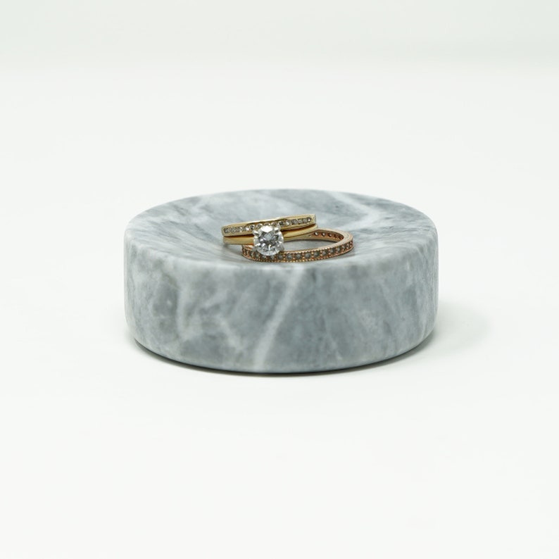 Mini Ring Dish Natural Marble Jewelry Dish Engagement Ring Holder Minimal Design Gray