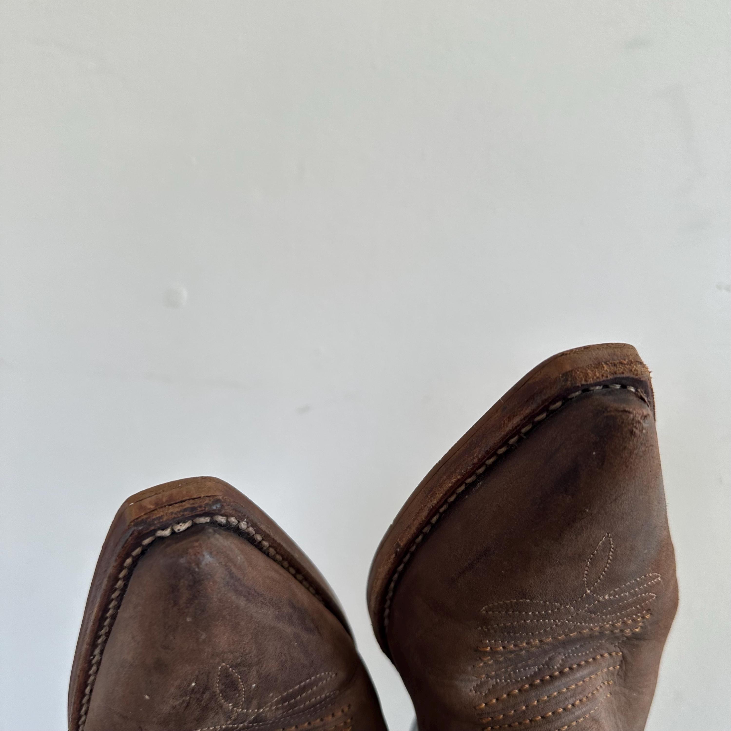 Bottes De Cowboy Vintage Sancho - Taille 42 US 10 - Cuir Marron - Femme - Excellent état