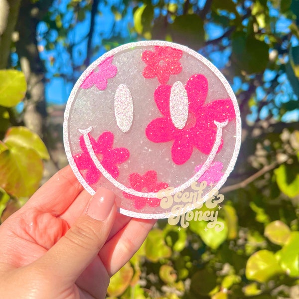 Flower Face Freshie | Glitter Freshie | Happy Face Freshie | Car Scent