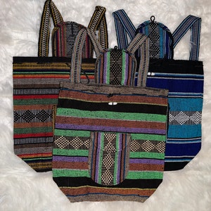 Handmade Boho Backpack Mexican Backpack Beach Bag with Tribal Design Multicolor Baja Style Bakcpack