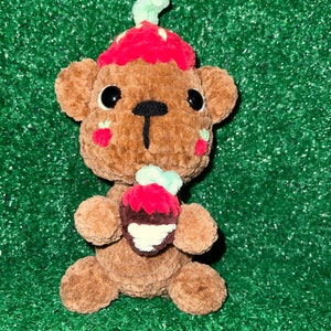 TEDDY BEAR PLUSHIE, with Chocolate Covered Strawberry, Handmade Gift for Her