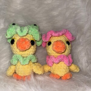 DUCK Plushies, with Frog Hat or Pink Hat, Handmade Gift for Her