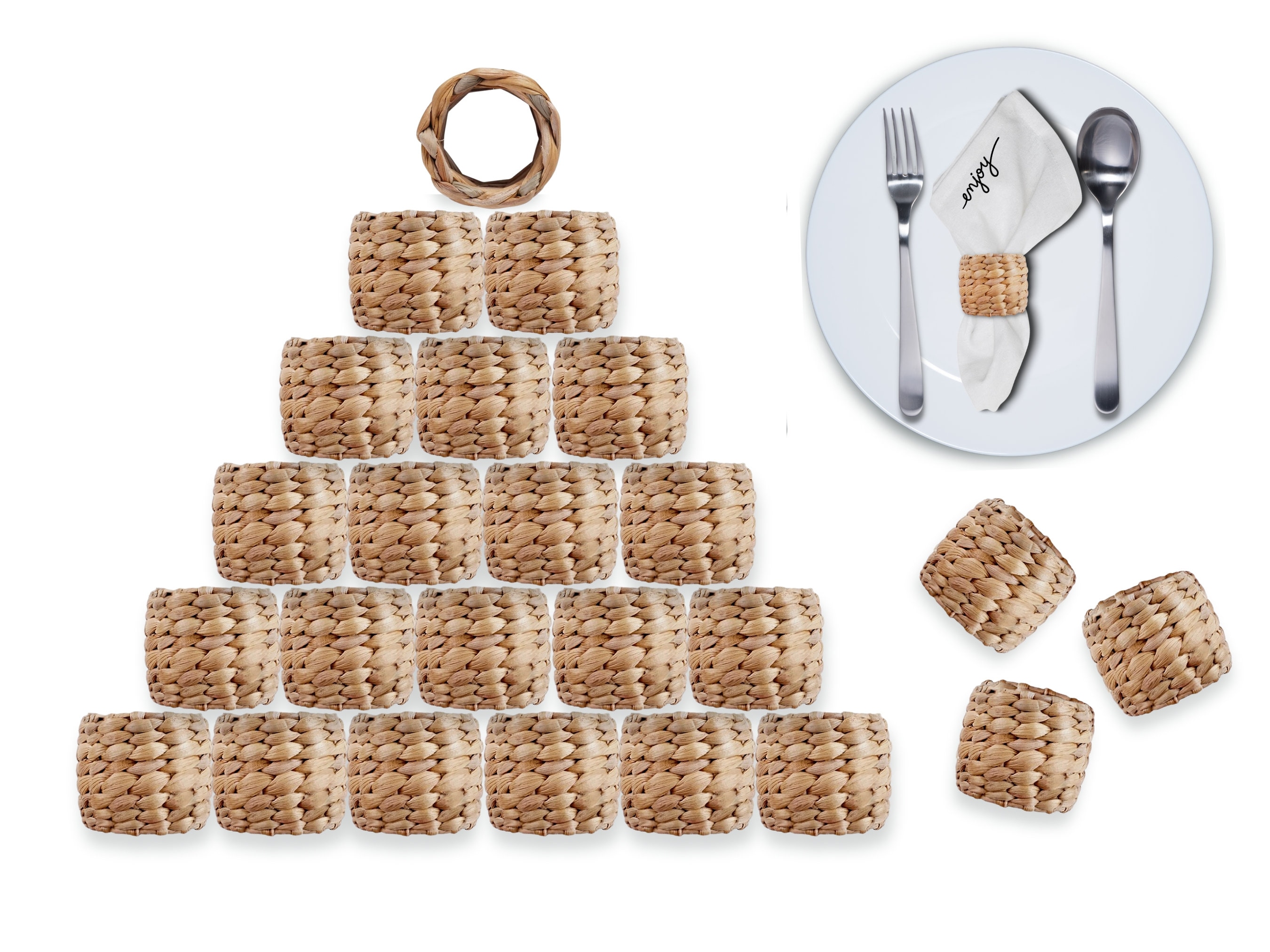 Wicker Rustic Napkin Rings Boho Napkin Rings Handmade by Water Hyacinth Perfect for Farmhouse Party Dining Room Table
