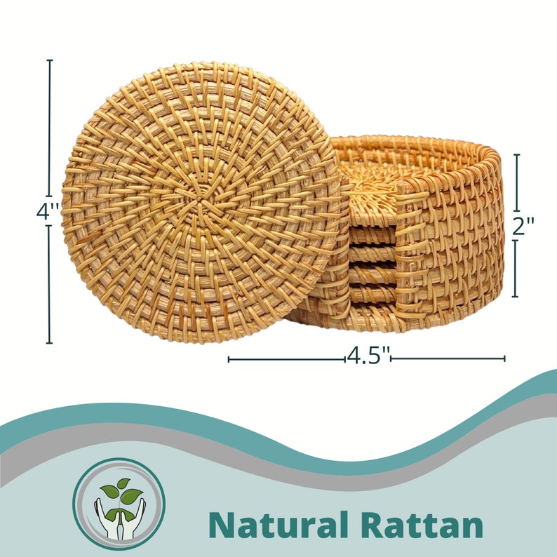 Set of 6 Rattan Coasters With Holder Wicker Heat Resistant Etsy