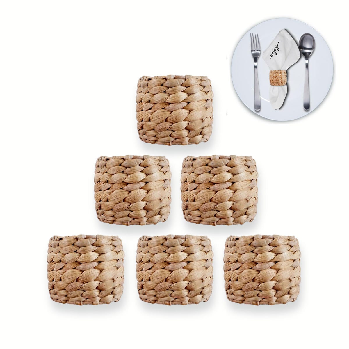 Set of 6, Wicker Boho Napkin Rings
