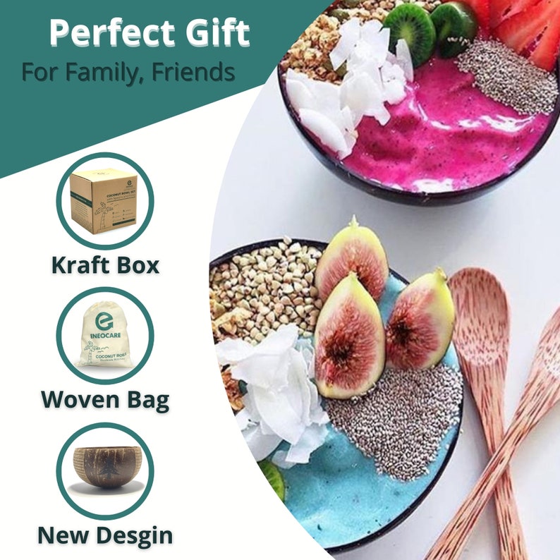 2x Natural Carved Coconut Bowls With Spoons and Forks Etsy