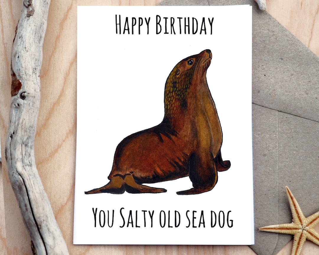 即時ダウンロード、オーストラリアのアシカの誕生日カード、お誕生日おめでとう、塩辛い老海犬、漁師の誕生日、海好きの誕生日 - Etsy 日本, image size:1080x864