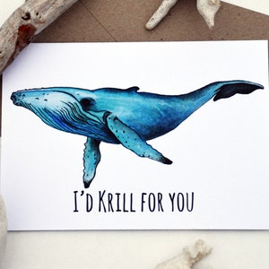 INSTANT DOWNLOAD, humpback whale love card, valentines card, i&#39;d krill for you, whale card, anniversary card