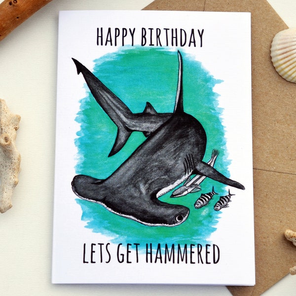 INSTANT DOWNLOAD, hammerhead birthday card, hammerhead shark, shark lover, funny shark birthday, birthday card, lets get hammered