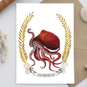 INSTANT DOWNLOAD, Octopus, I ink therefore I am, Graduation card, marine biologists card, artist card, ocean birthday
