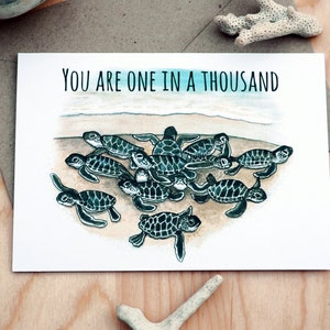 INSTANT DOWNLOAD, Baby zeeschildpad kaart, je bent één op duizend, hatchling card, bedankkaart, Valentijnsdag kaart, schildpad Valentijnsdag