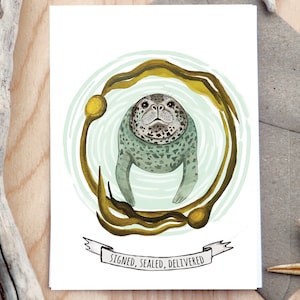 INSTANT DOWNLOAD, SEAL, ondertekend, verzegeld, afgeleverd, gewone zeehond, zeehondenliefhebber, liefdeskaart, Hallo kaart