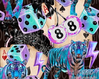 Cartas de tigre boujee rad neon arquivo sem costura