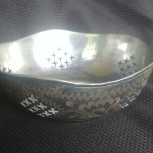 Vintage Silverplate Cross Pierced Etched Decorative Bowl 6&quot; Diameter 2 1/4&quot; Tall