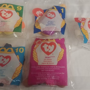 TY Teenie Beanie Babies McDonalds New Sealed 1996, Lot of 5 Happy Meal toys