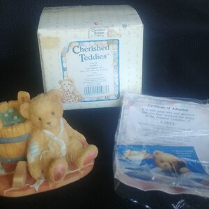 Cherished Teddies Joshua Love Repairs All Bear With Wash Tub Figurine 1991 P Hillman #950556