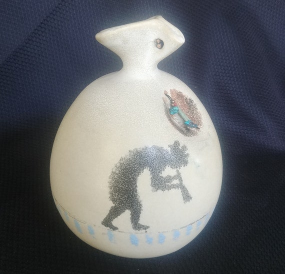 Mexico Kokopelli Pottery Vase Sandstone Signed Flat Earth Etsy