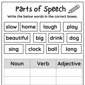 Noun, Pronoun, & Verb Tense Bingo Card